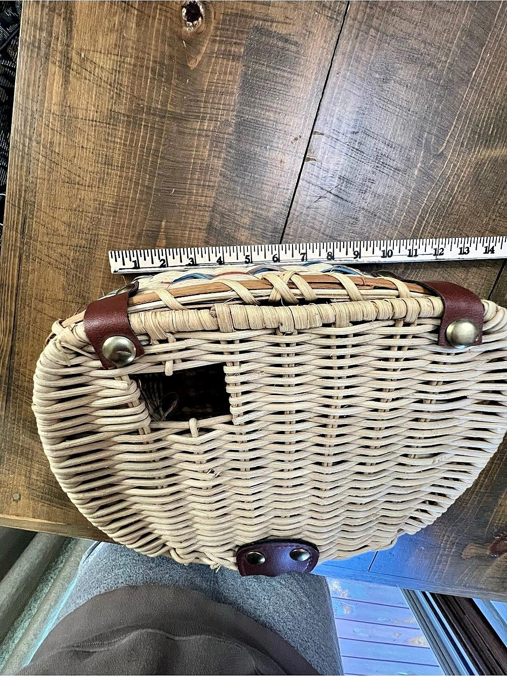 Fishing Creel Basket Woven Shoulder Bag Beige & Brown - Picture 7 of 7